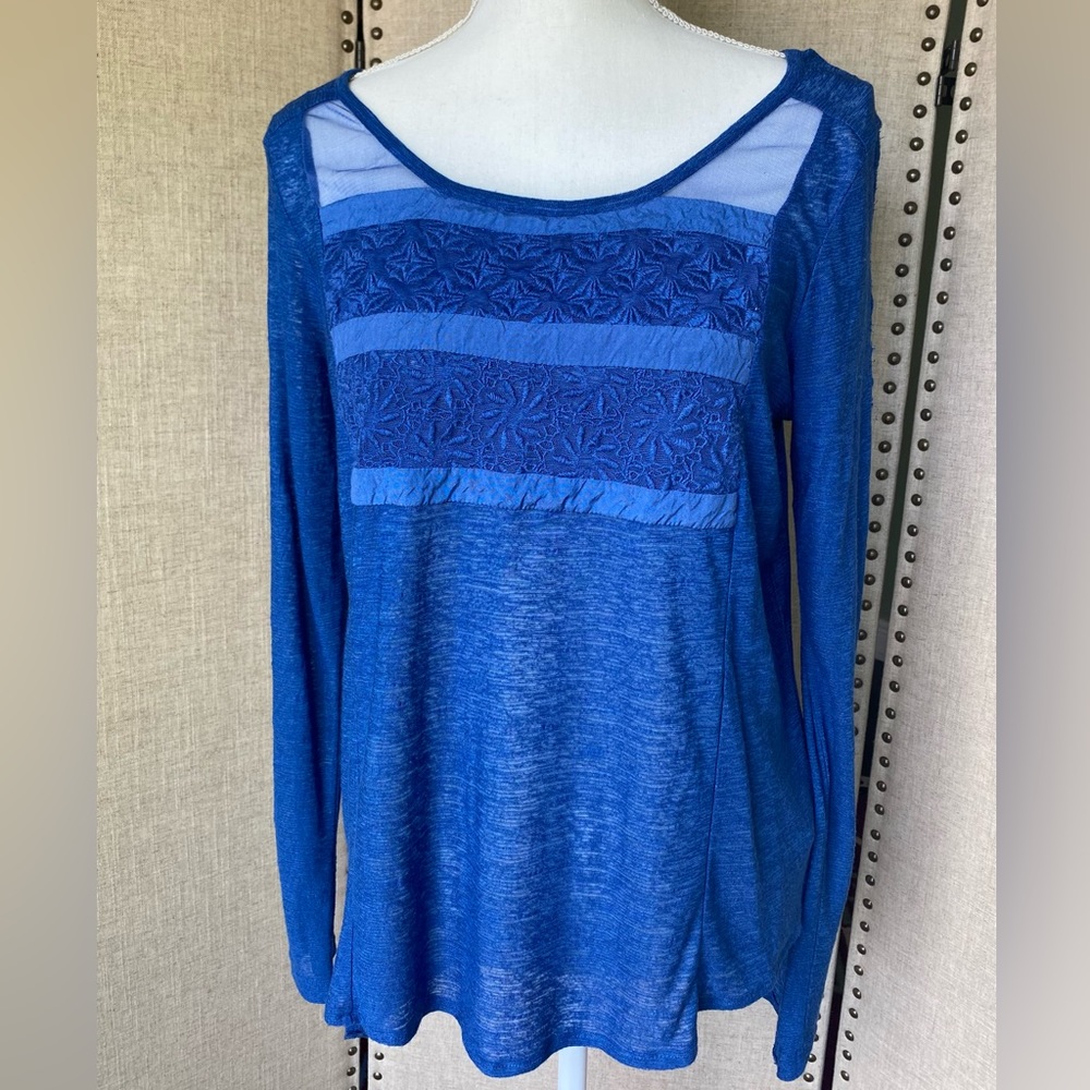 🆕 Free People New Romantics Boho Lace Mesh Long Sleeve Tunic, Royal Blue, XS